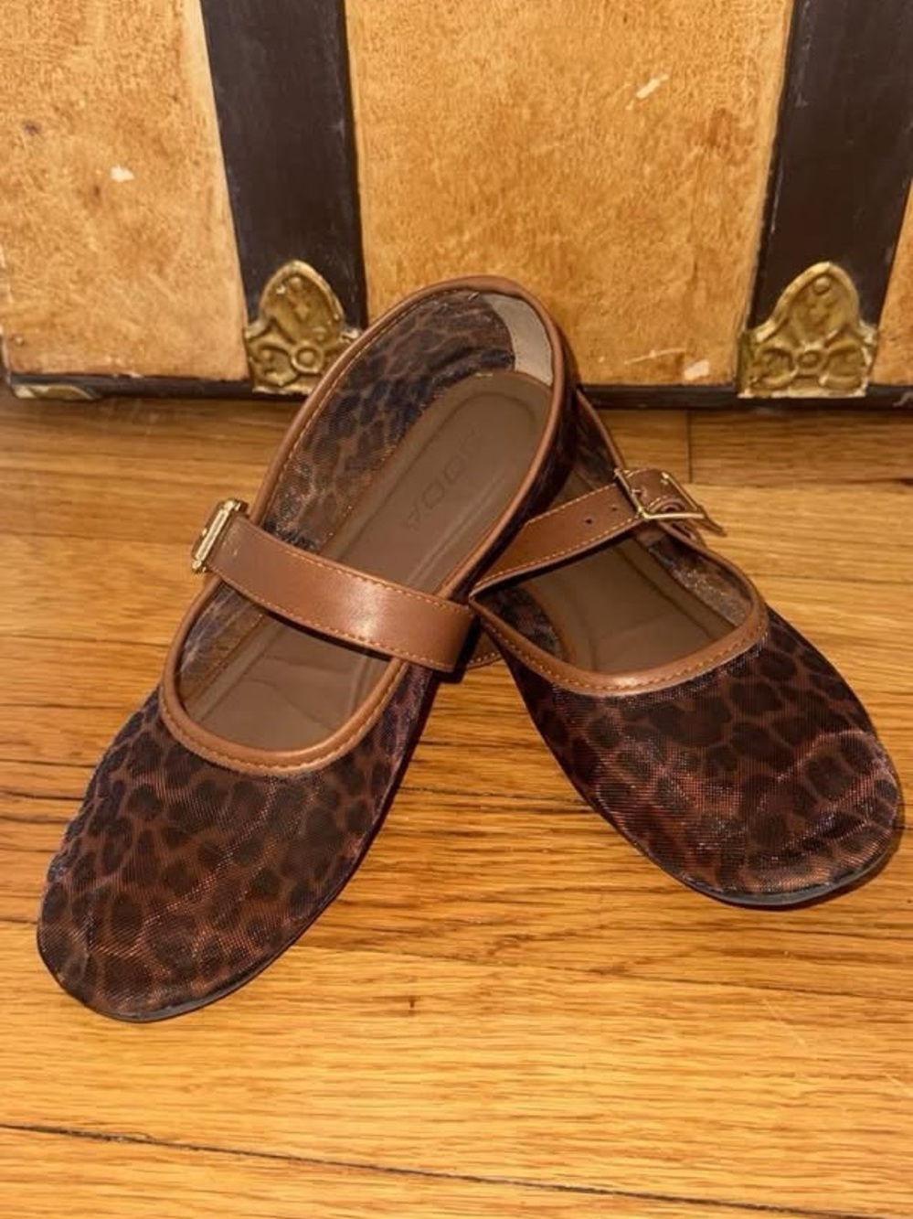 Women’s Brown Sheer Leopard Print Mary Janes with Buckle Strap